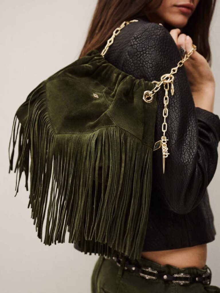 BA&SH -MINI JUNE fringed bag green