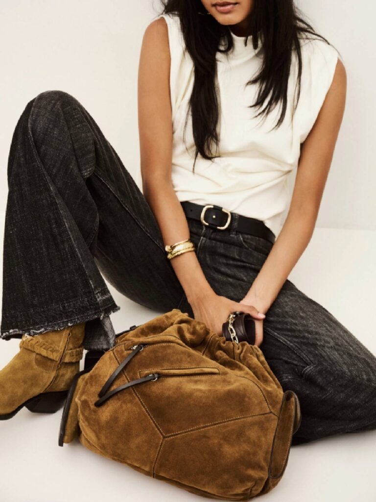 BA&SH – June tote multipockets bag suede brown